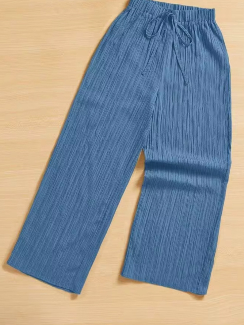 SHEIN Blue Straight-Leg Pleated Drawstring Pants